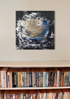 "Astronomía" pintura abstracta sobre lienzo de lino polvo de mármol acrilico 80x180cm