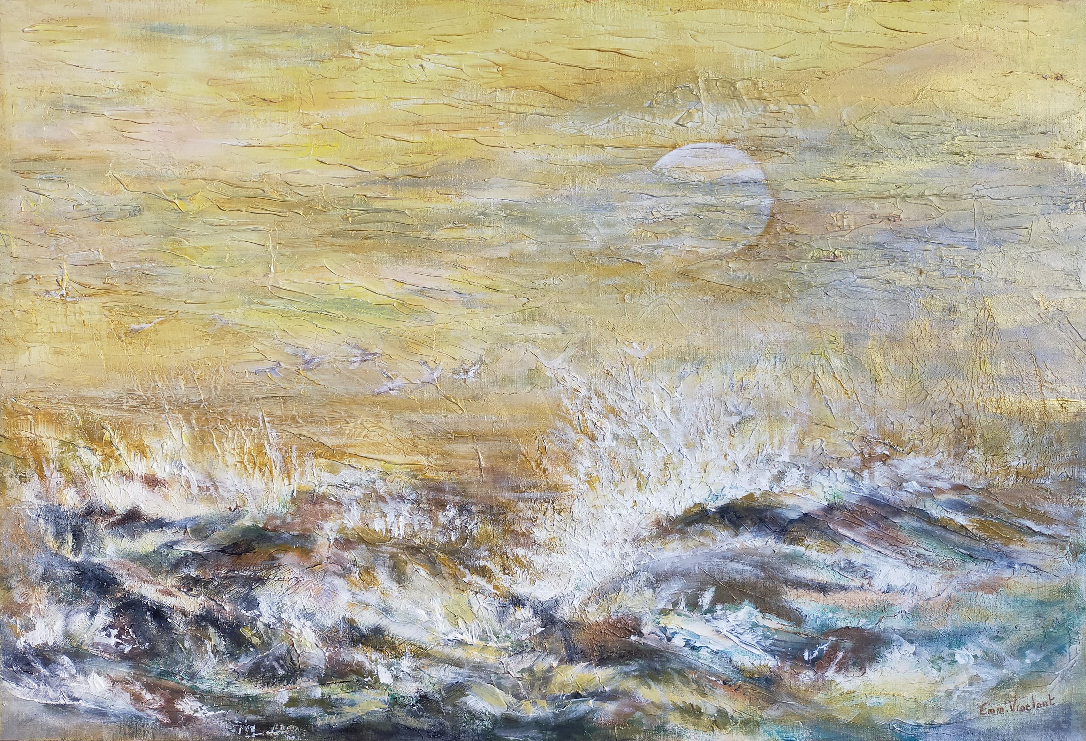 "Golden sky" abstract   on linen canvas 750x73cm  2013