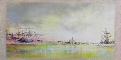 "Invitación a viajar" paisaje figurativo acrílico lienzo de lino 60x120cm 2013