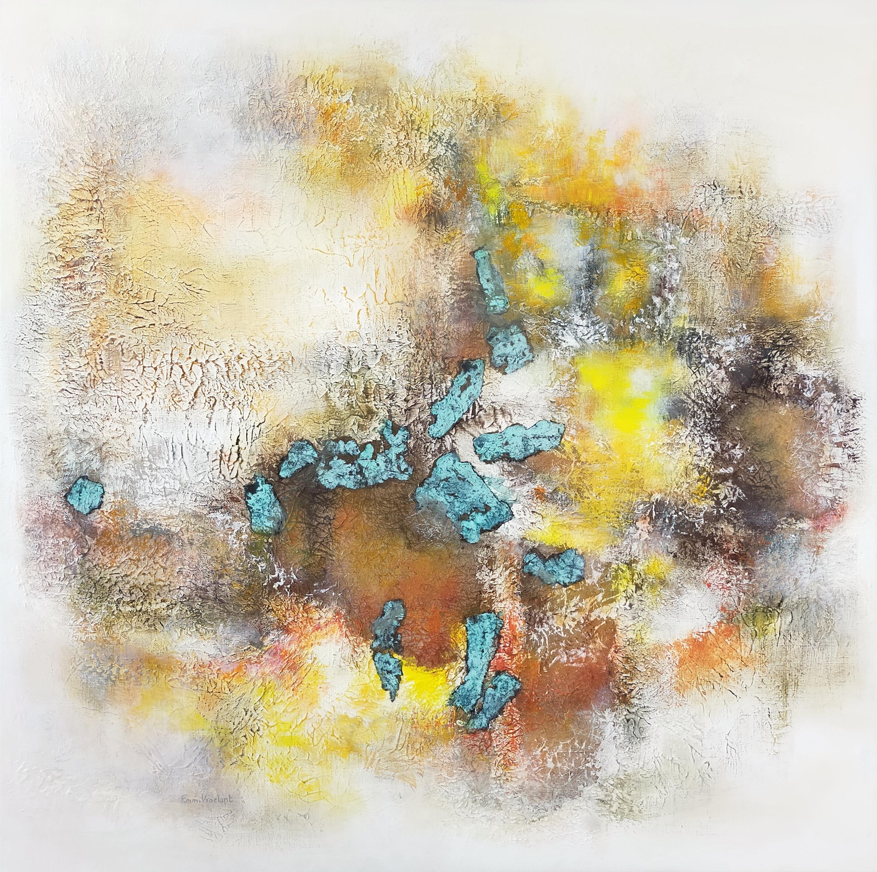 Emmanuelle Vroelant Abstract Painting - "The unexpected" abstract painting acrylique oxidation on linen canvas 100x100cm