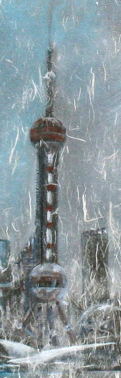 "Shanghai in the mist" abstract  acrylic linen canvas 50x100cm 2009