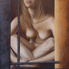 figuratif "Sitting" acrylic on linen canvas 60x60cm nude 2010