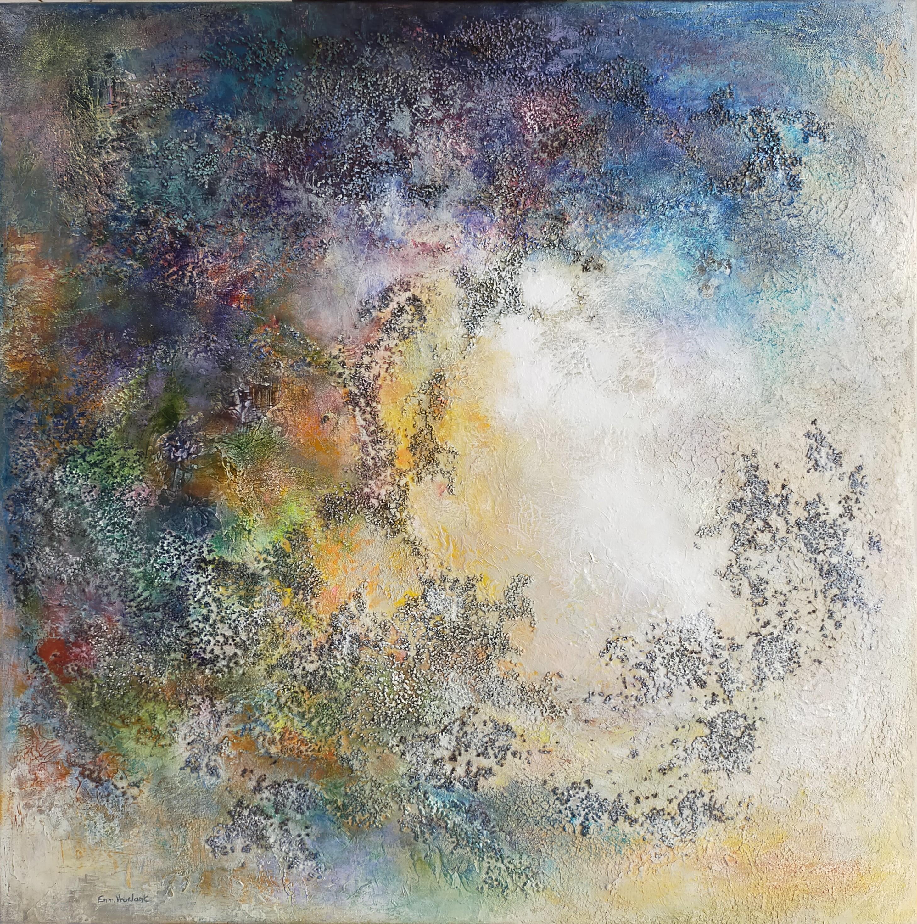 Emmanuelle Vroelant Abstract Painting - "Transition" abstract acrylique linen canvas 100x100cm 2021 