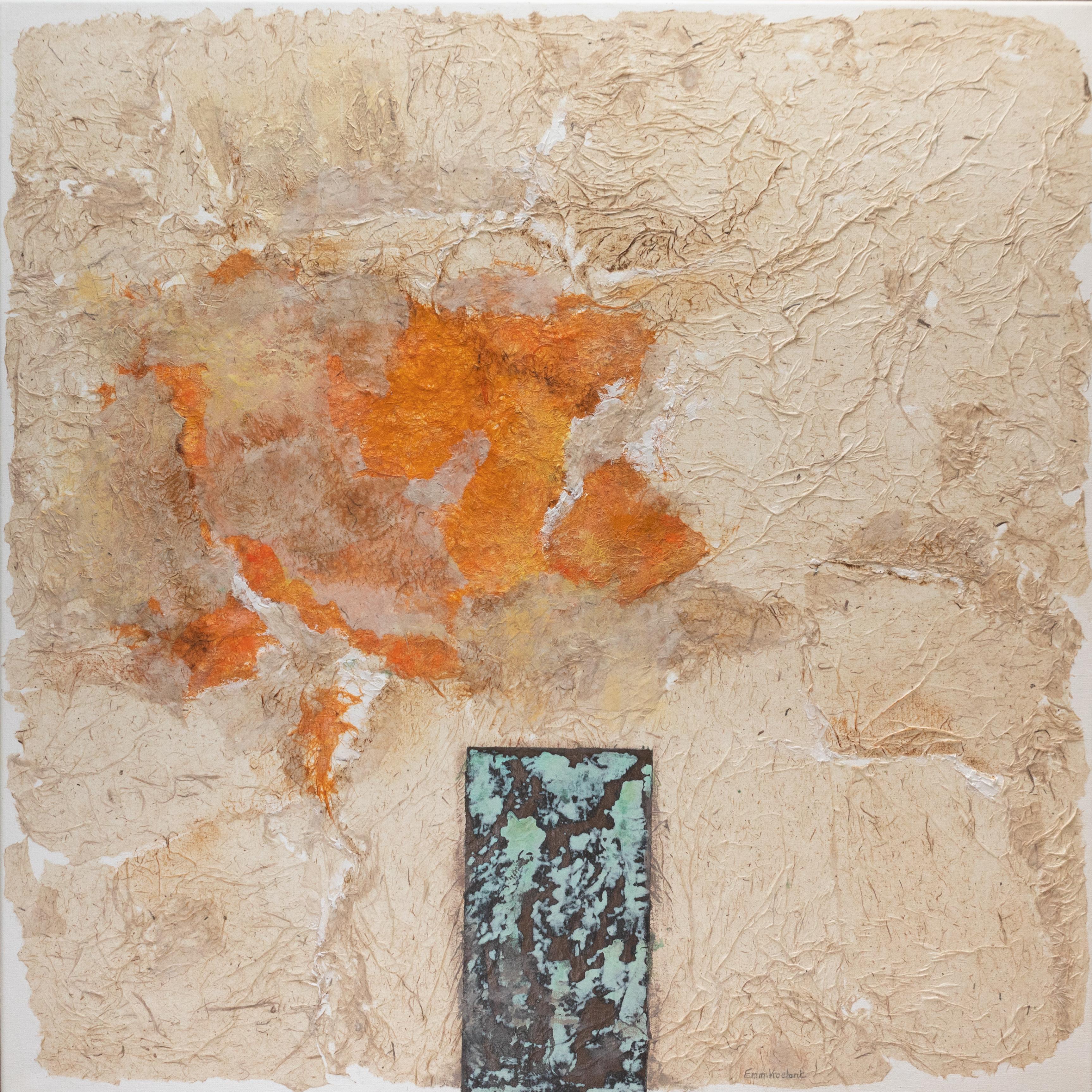 Emmanuelle Vroelant Interior Painting – positive Komplementarität".  Abstraktes abstraktes Acryl auf Leinenplatte 100x100cm