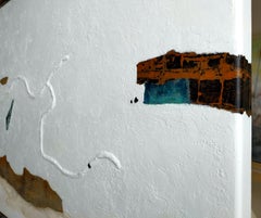 „Border Wall“ abstraktes Acryl, Marbelpulver, abstraktes Pulver Collage, Oxidationsbronze