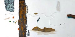 "Muro di confine" acrilico astratto, polvere di marbel,   collage, ossidazione in bronzo