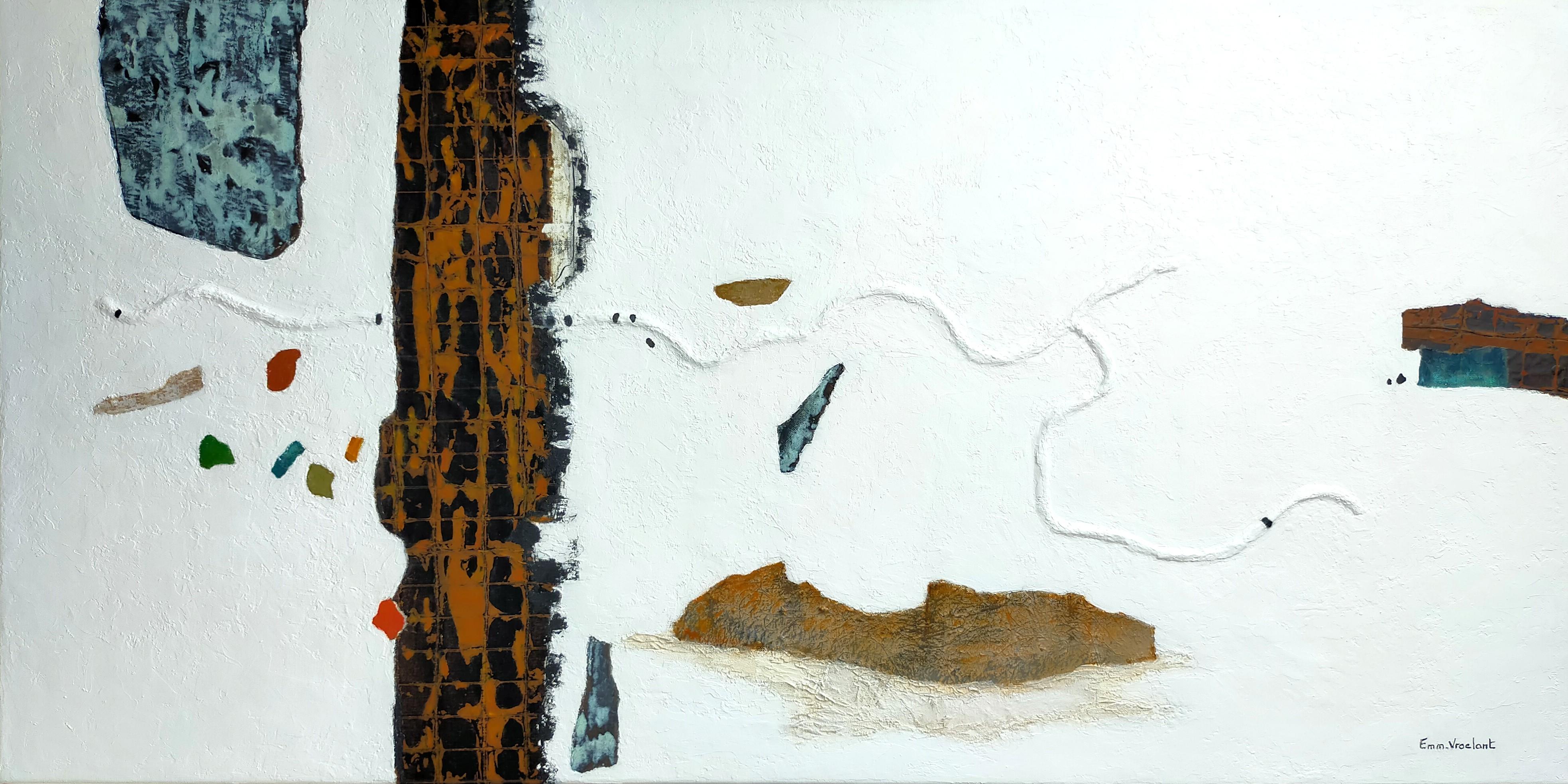« Order Wall », acrylique abstraite, poudre de marbre,   collage et oxydation de bronze - Mixed Media Art de Emmanuelle Vroelant