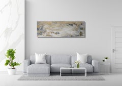 "Childhood sand-1" acrilico astratto, collage, marmo su tela di lino 50x140cm