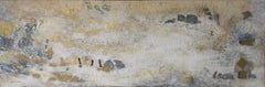 "Childhood sand" abstract acrylique, collage, marble on linen canvas 50x140cm