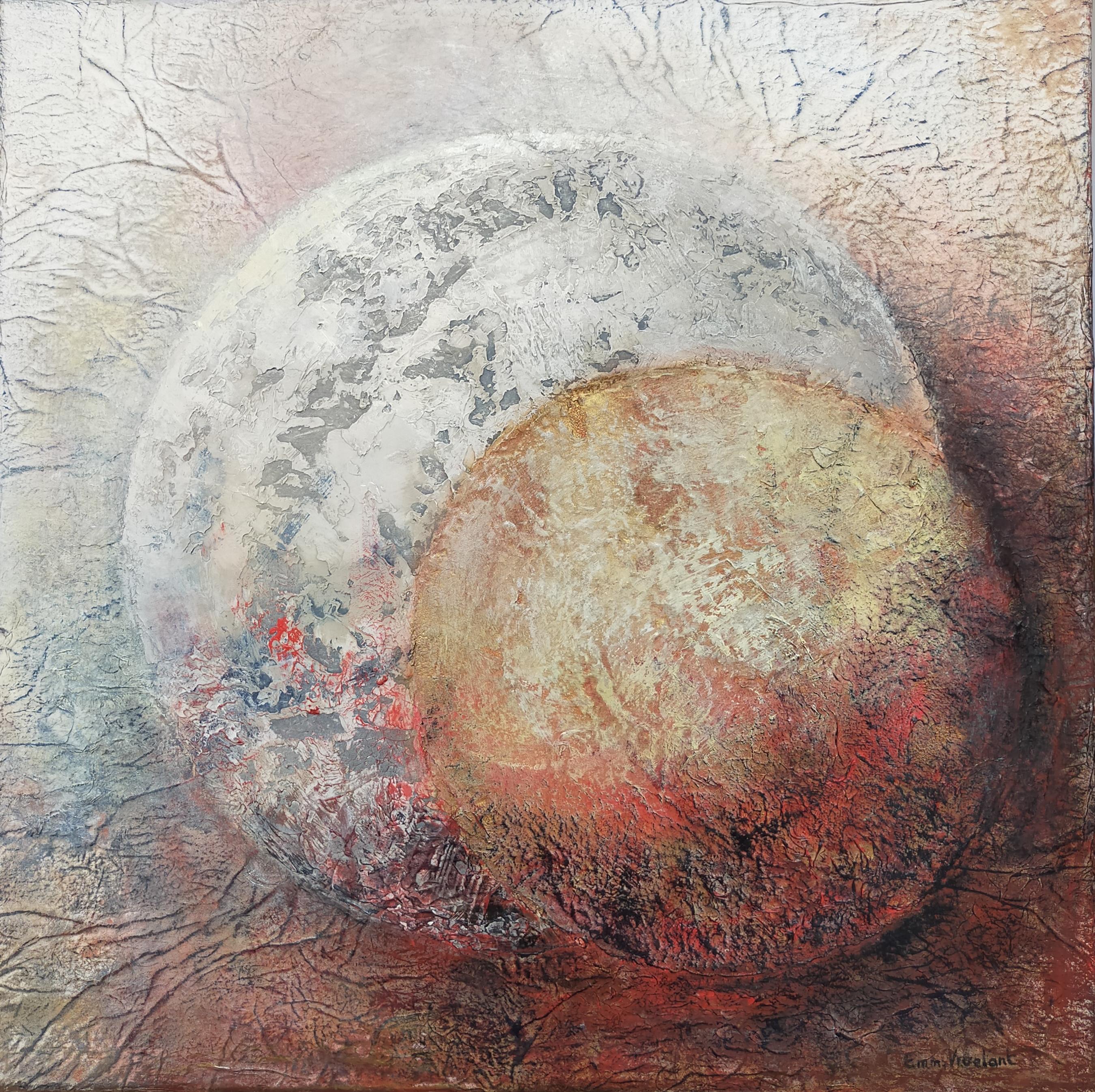 Emmanuelle Vroelant Interior Painting -  "Coveted spheres" abstract acrylic  collage 50x50cm 2022