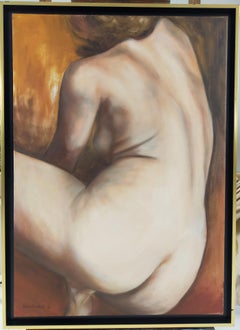 Curves, huile sur toile figurative en lin 92x65 cm, 2009