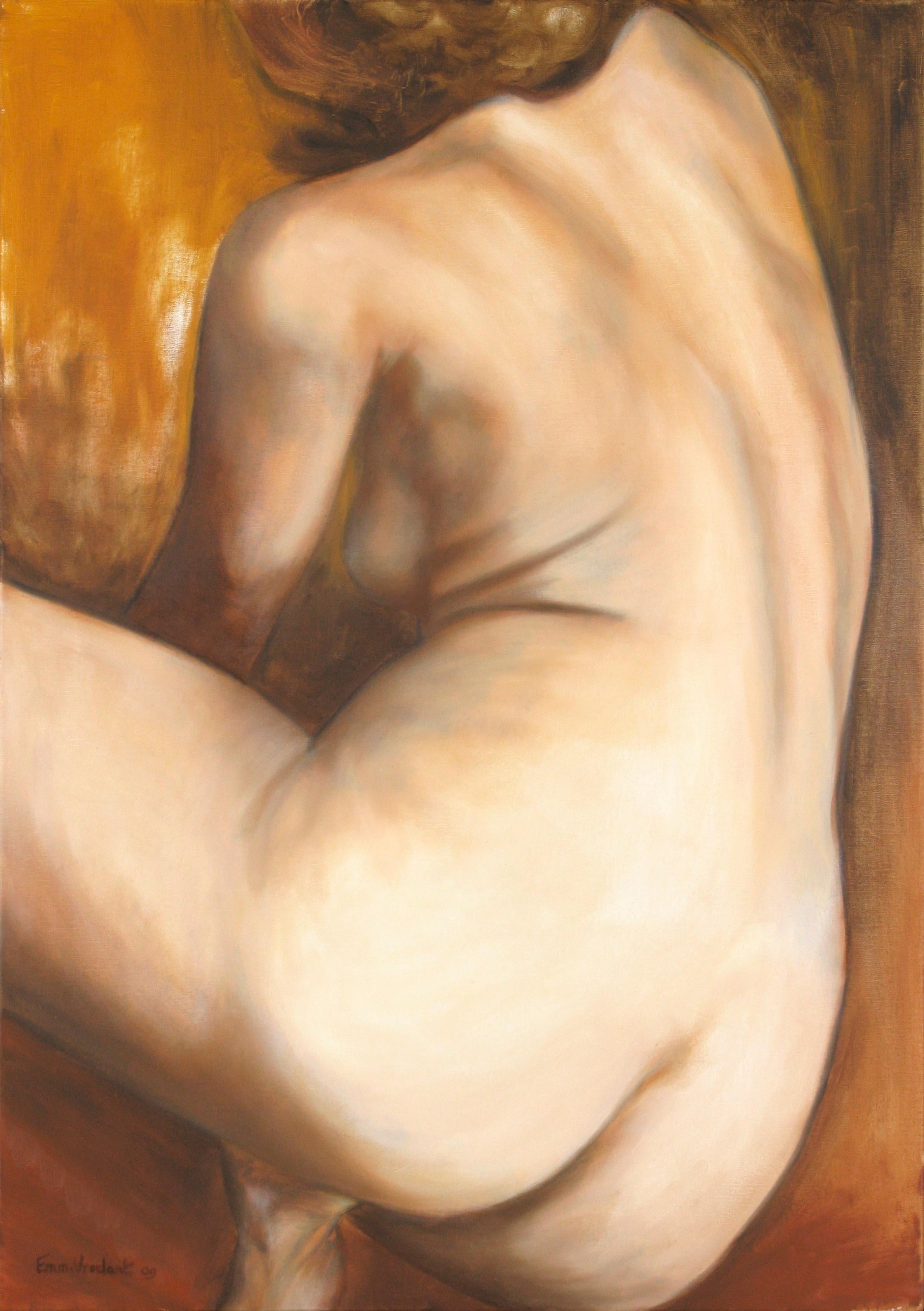 Emmanuelle Vroelant Nude Painting – Figurativer Akt ""Curves" Öl auf Leinen Leinwand 92x65cm 2009