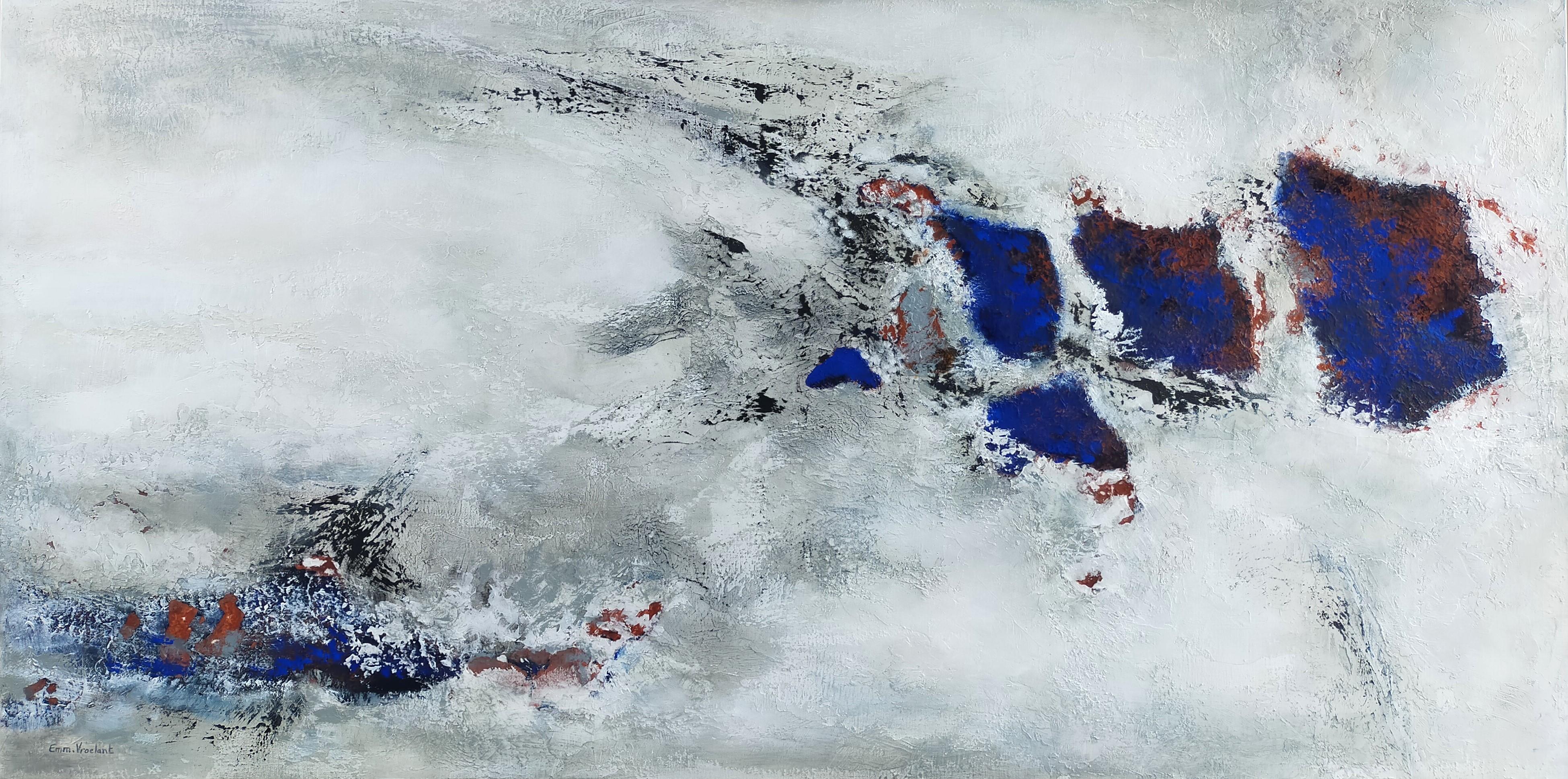  "detachment"  abstract  acrylic, collage, marble powder, pigment.