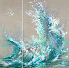 figuratif  "The unripe water" acrylique  on linen canvas 74x90cm sea blue white 