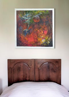 "Balls game" figurative painting on wood panel 80x80cm