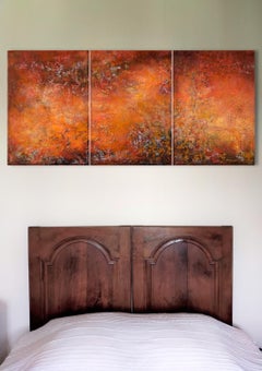 „Fire“ Abstraktes Acryl-Leinen- Triptychon 70x150cm send Holzkiste rot aus Leinen