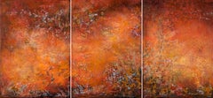 Triptyque en toile acrylique abstraite et lin de 70 x 150 cm rouge caisse