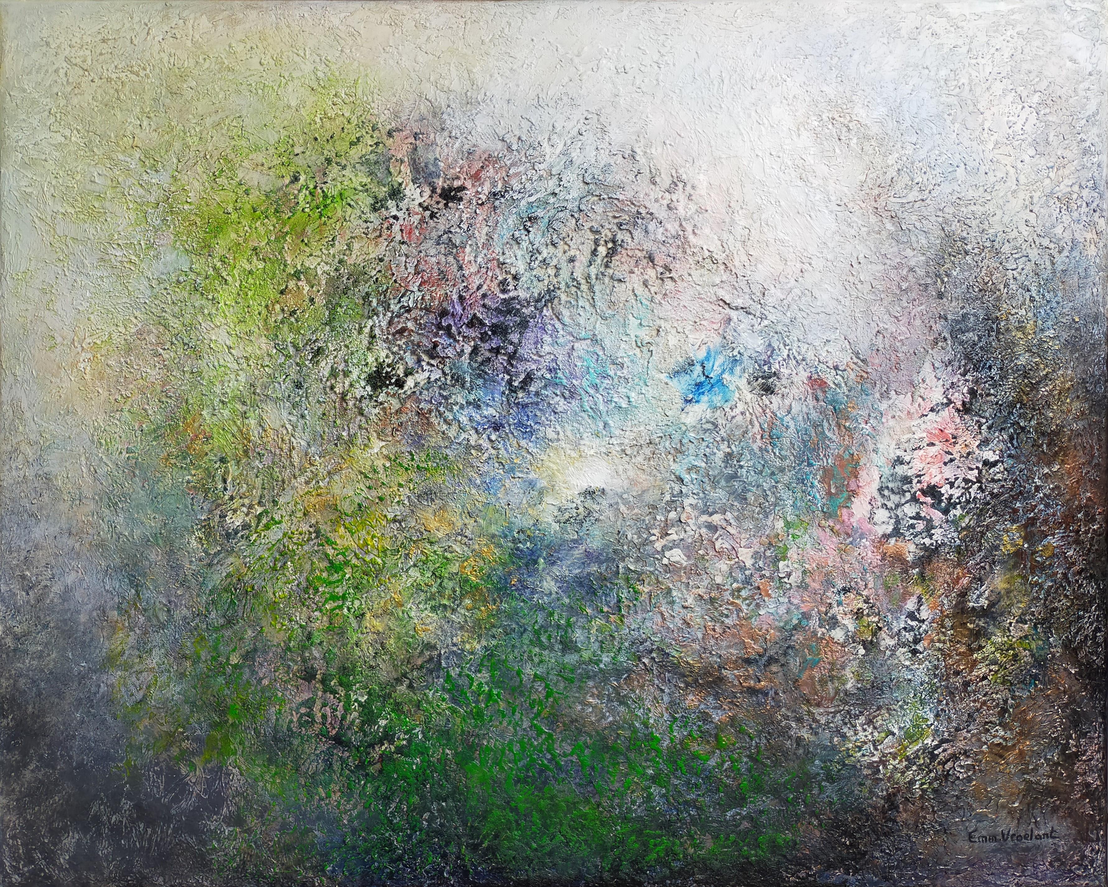 Abstract Painting di Emmanuelle Vroelant - "Processo di formazione"  astratto  acrilico, collage, polvere di marmo.