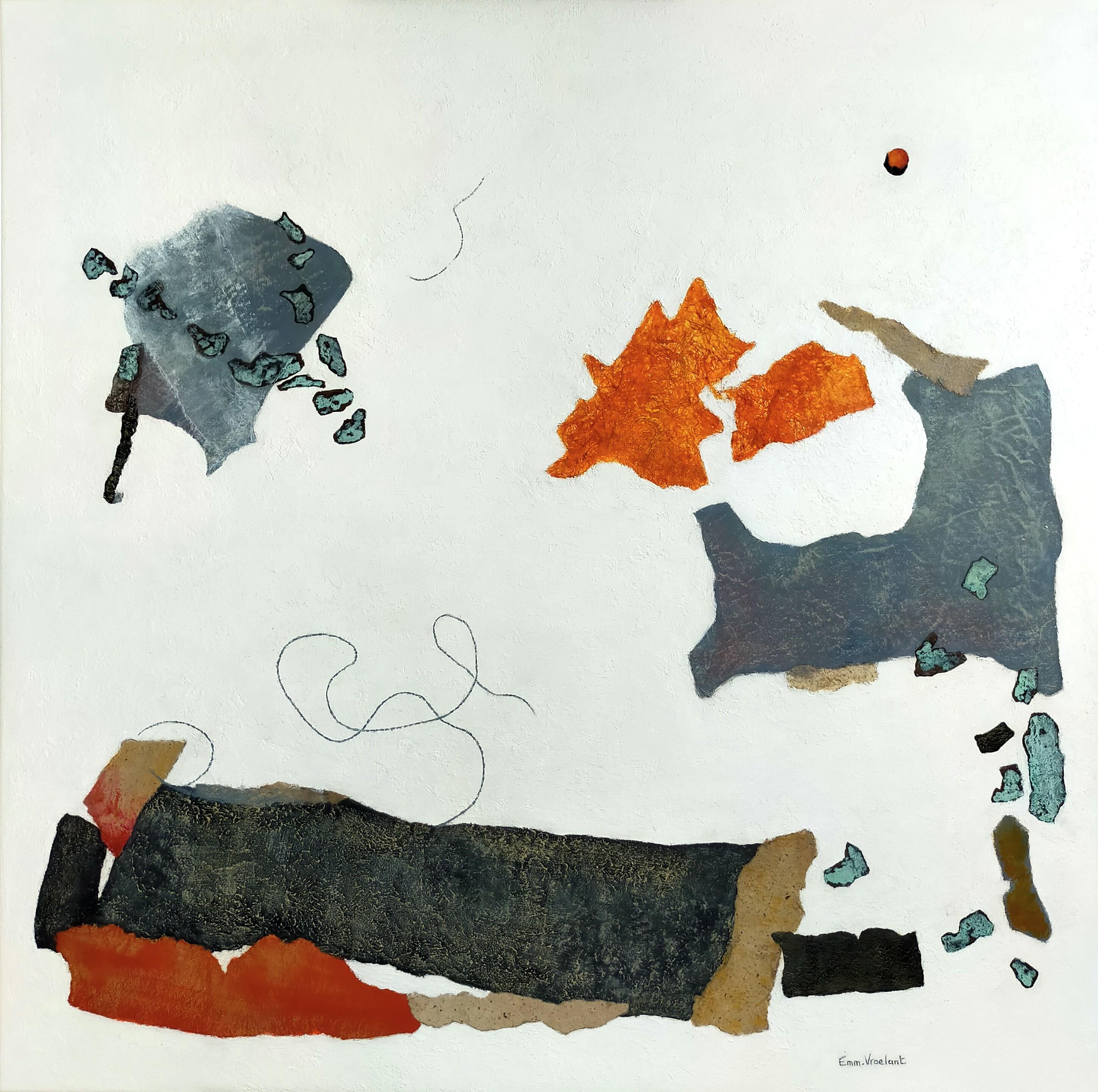 Emmanuelle Vroelant Abstract Painting - "Free thoughts"  abstract acrylic , collage, marble powder, mixed media
