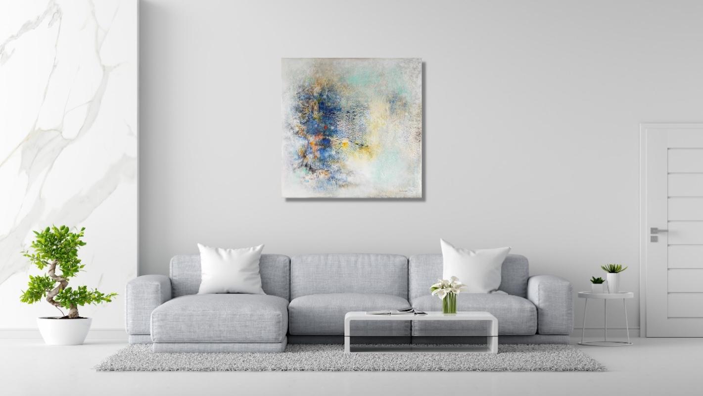 « Frost », oxydation acrylique abstraite sur toile de lin 100 x 100 cm 2021 - Abstrait Painting par Emmanuelle Vroelant