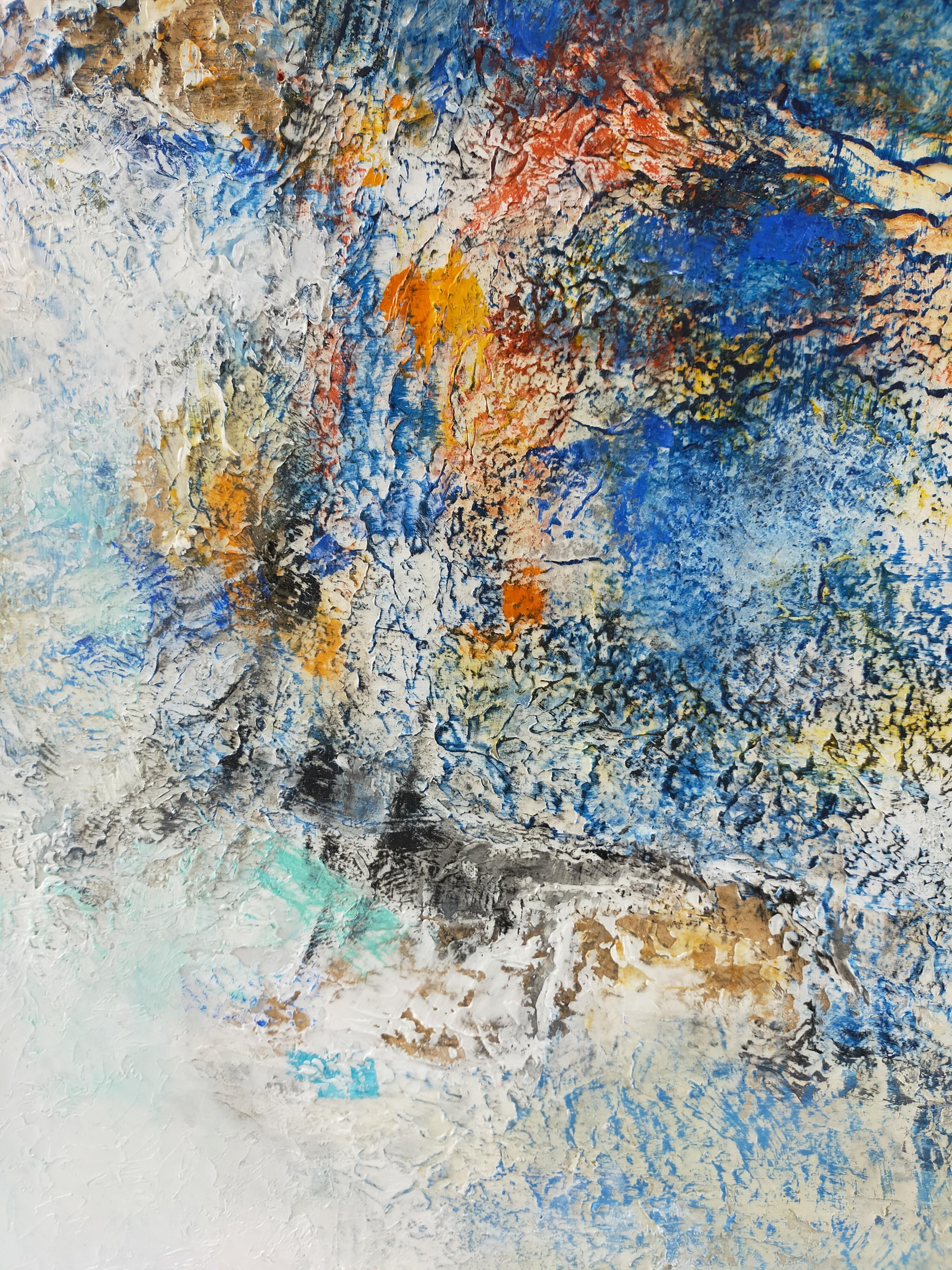 « Frost », oxydation acrylique abstraite sur toile de lin 100 x 100 cm 2021 en vente 1
