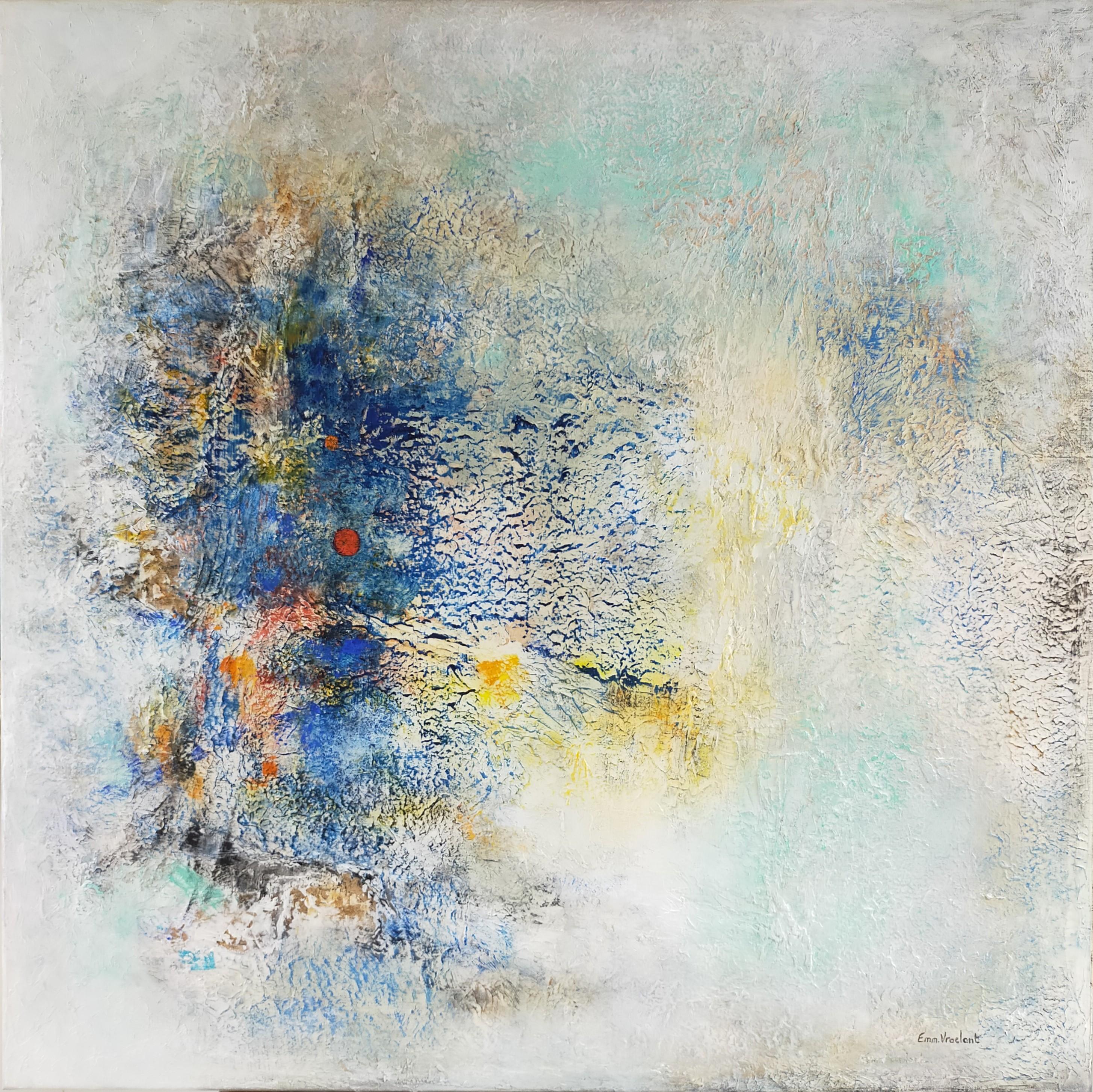 « Frost », oxydation acrylique abstraite sur toile de lin 100 x 100 cm 2021