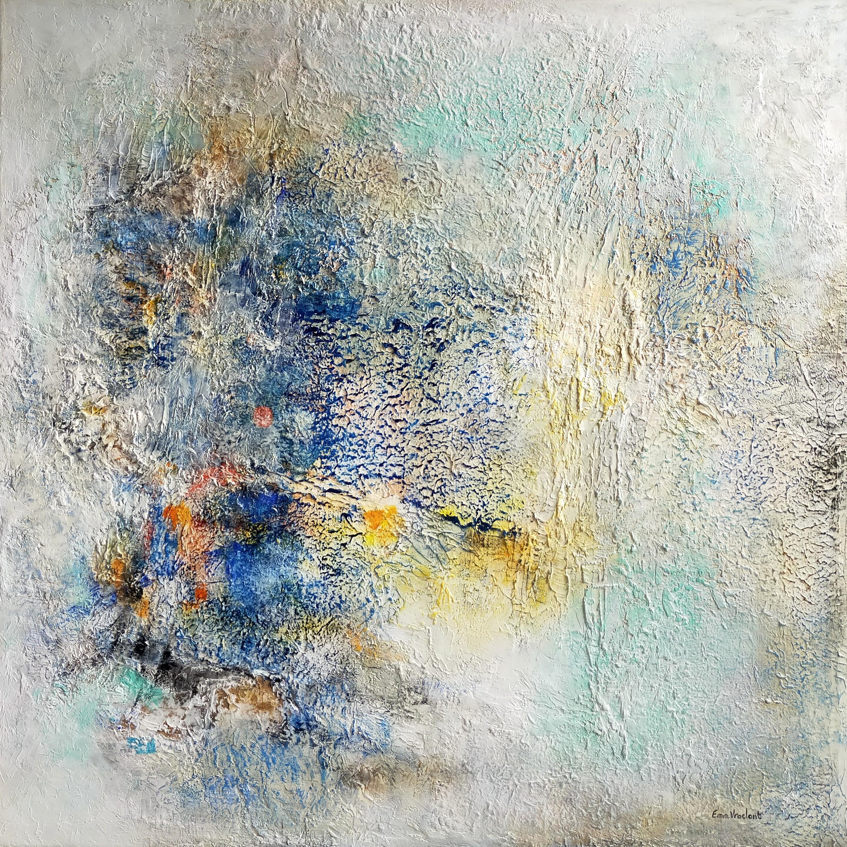 "Frost" abstract acrylic oxidation on linen canvas 100x100cm 2021