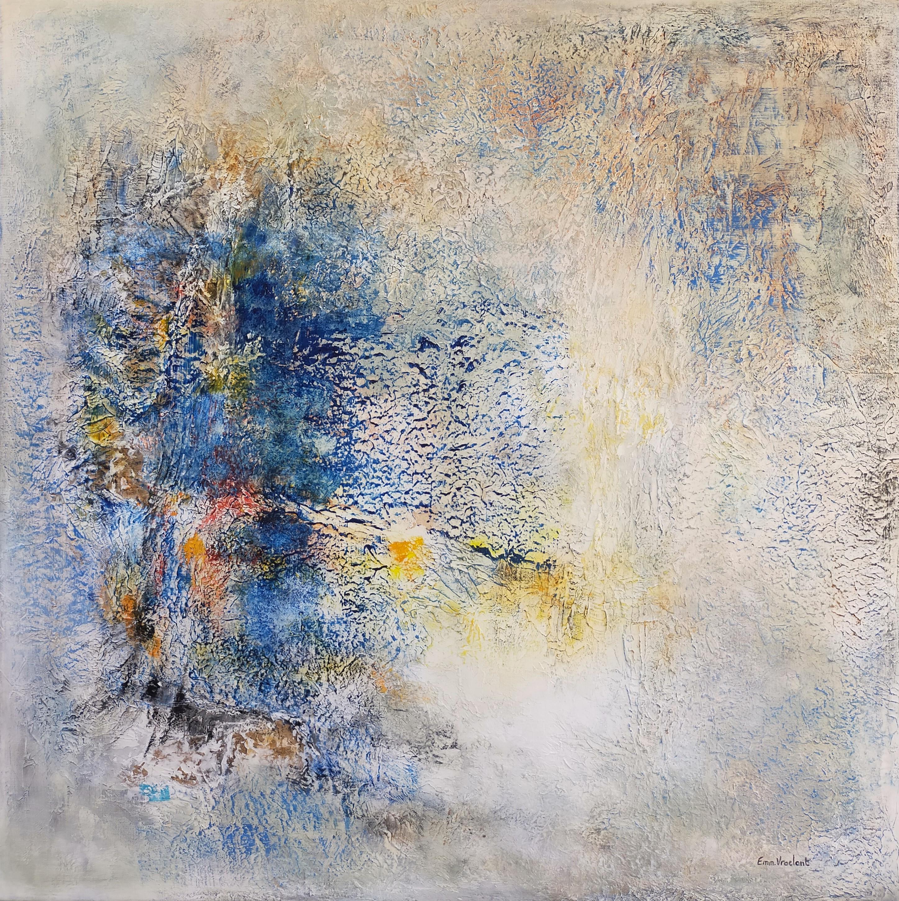 "Gelo" ossidazione acrilica astratta su tela di lino 100x100cm 2021 - Painting di Emmanuelle Vroelant