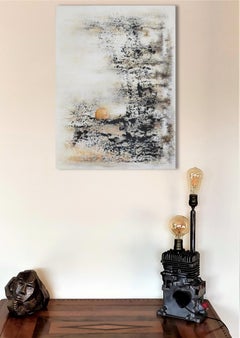 "Haiku" abstract acrylic marble powder on linen canvas 72x81cm 2018