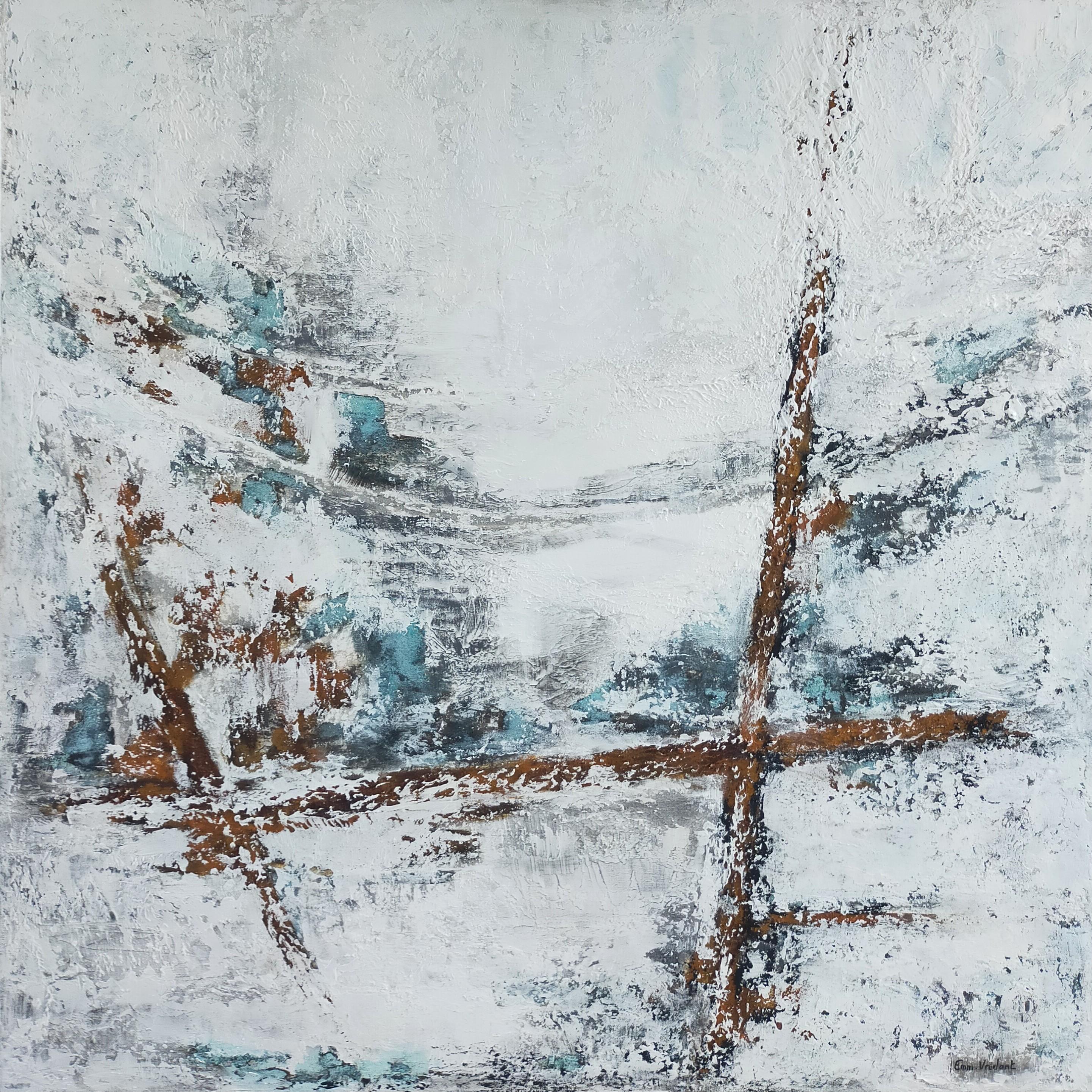 "Impact"  abstract acrylic paint on linen panel 100x100cm 2021