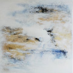 "in the open air" abstract acrylique, collage, marble on linen canvas 100x100cm