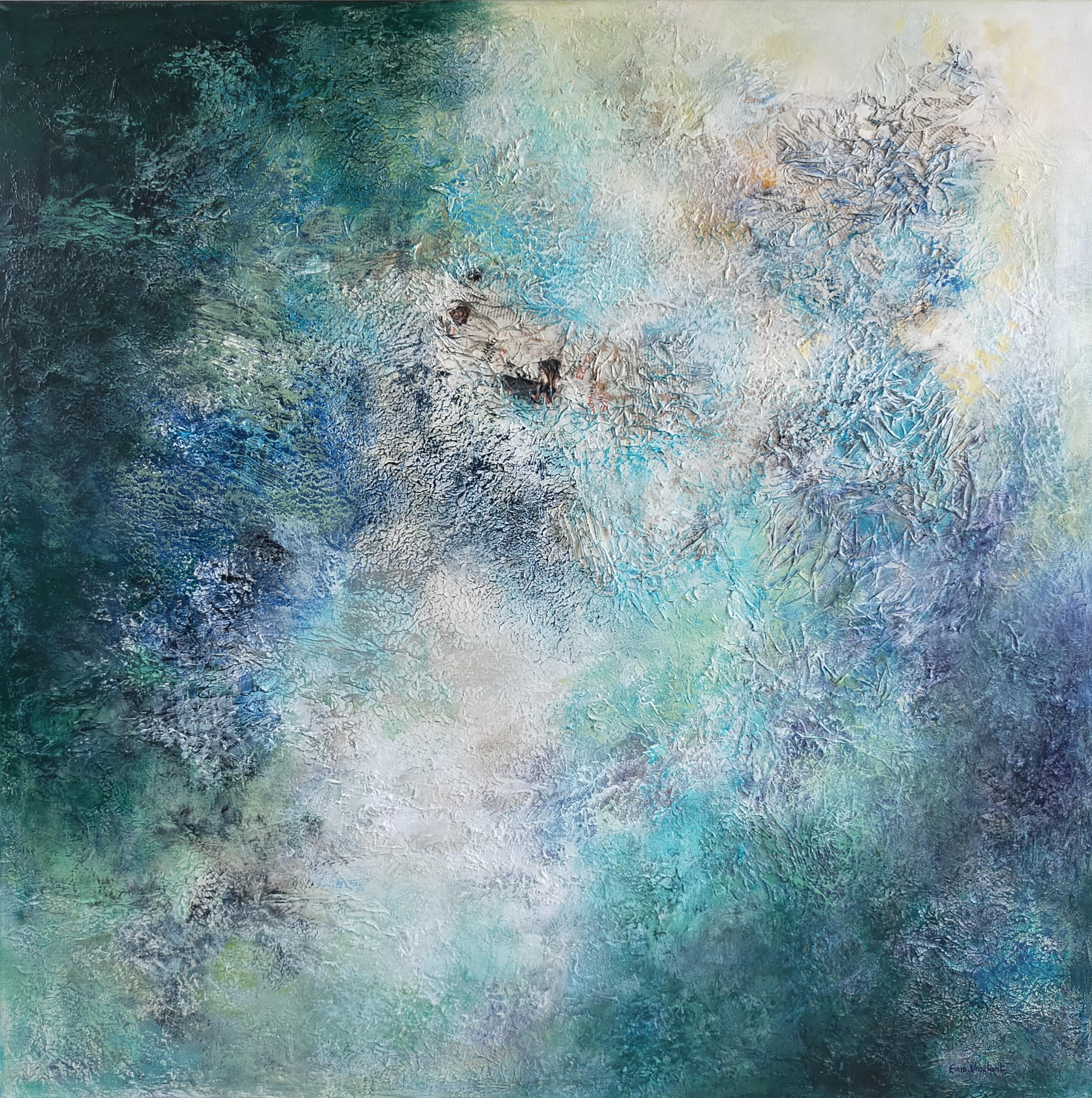 "In the same time"abstract acrylic marble on linen canvas 120x120cm 2021 - Painting by Emmanuelle Vroelant