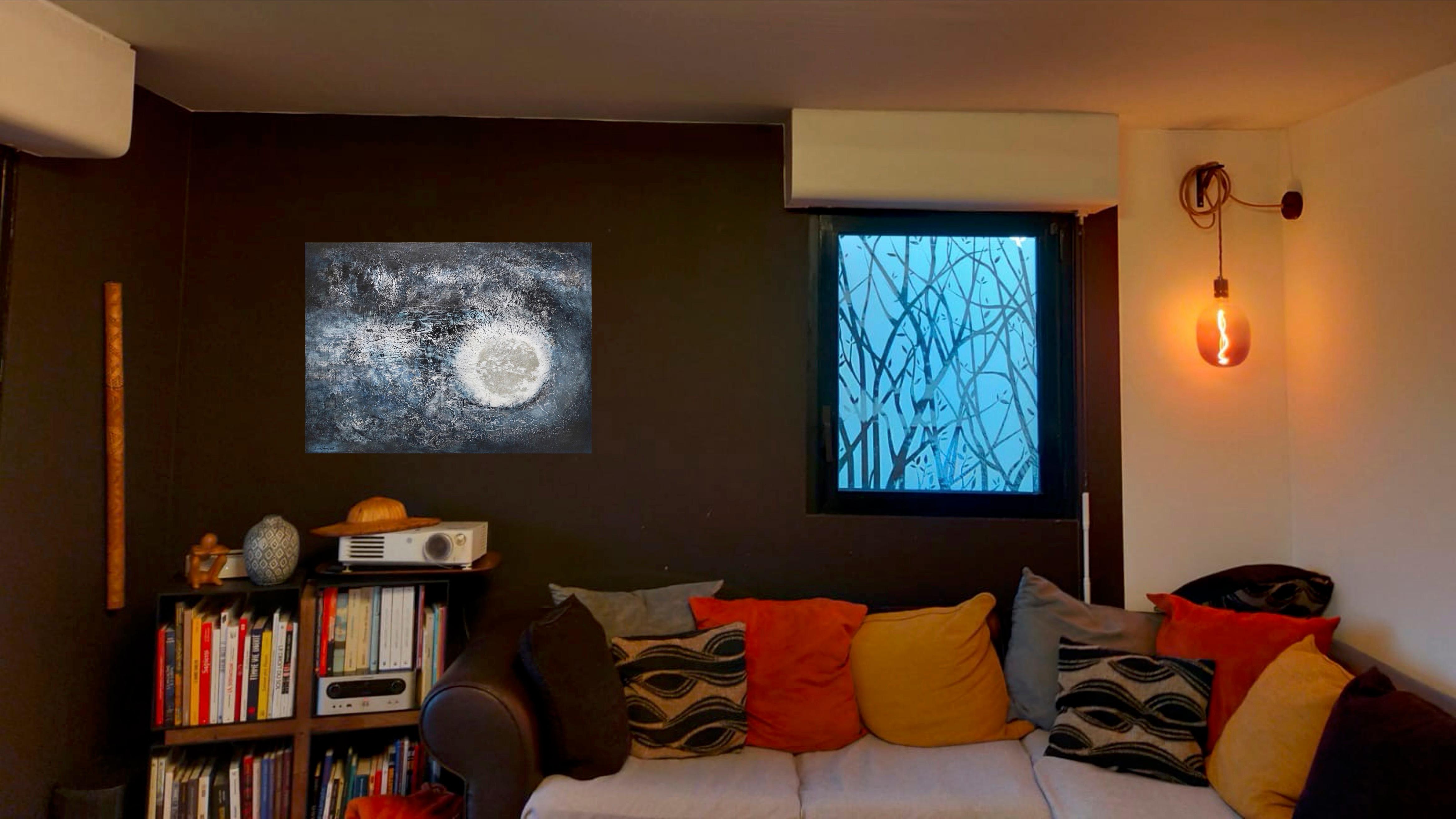 „Insomnie“ abstrakte Acryl-Leinwand Leinen 60x80cm Chassis Aluminium Chassis Aluminium – Painting von Emmanuelle Vroelant