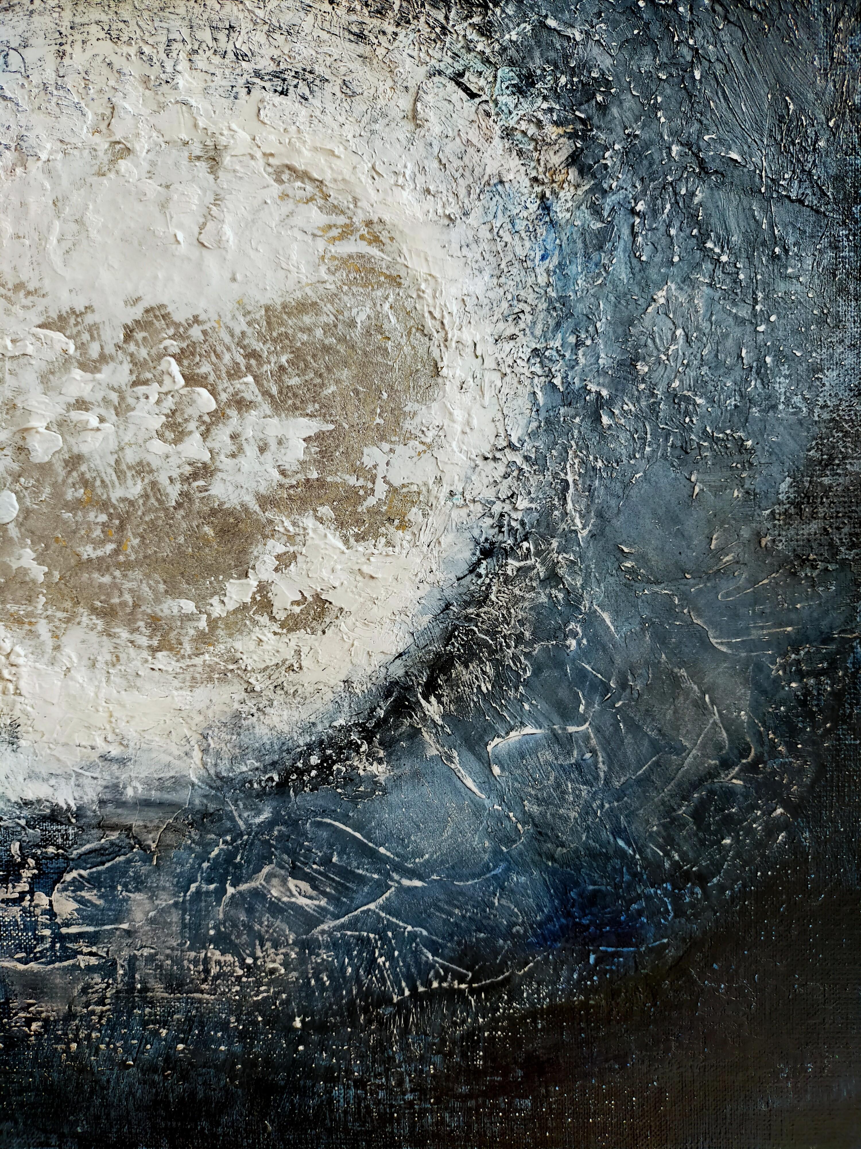 „Insomnie“ abstrakte Acryl-Leinwand Leinen 60x80cm Chassis Aluminium Chassis Aluminium (Schwarz), Still-Life Painting, von Emmanuelle Vroelant