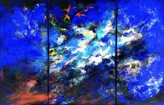 "Internal cosmos"  abstract acrylic, marbel powder, pigment, on wooden tryptic 
