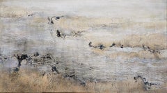 "Januar auf dem Vorgebirge"  Abstraktes Acryl, Marmor, Sand, 140x80cm.