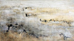 "January on the foreshore"  abstract acrylic , marble, sand, 140x80cm.