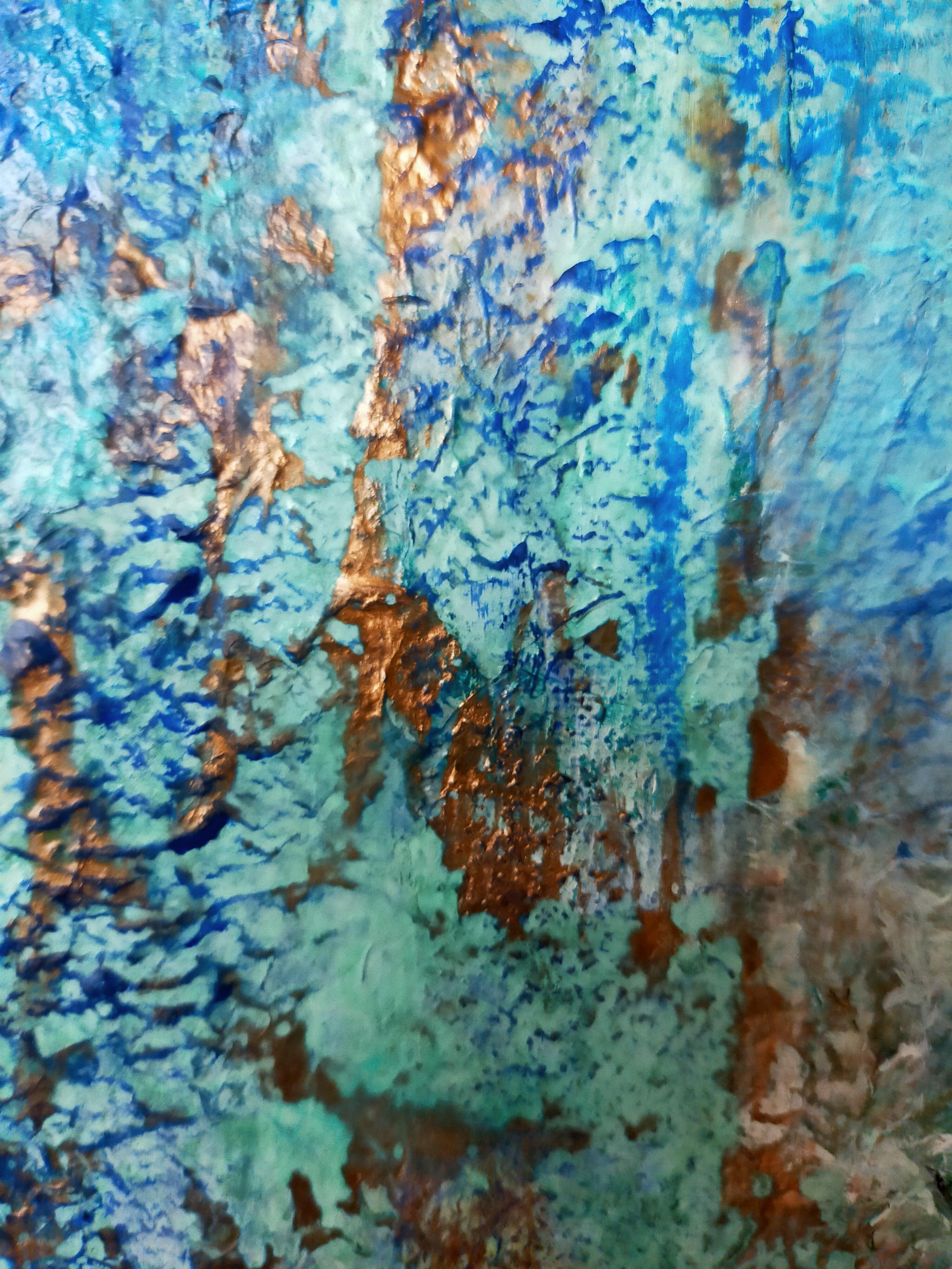 Abstract acrylic marble oxidation linen canvas 81x60cm send in wood crate at cost
Emmanuelle Vroelant has, at one point in her life, practiced art therapy, blue is the color of refocusing, one must be centered and have a positive relationship to