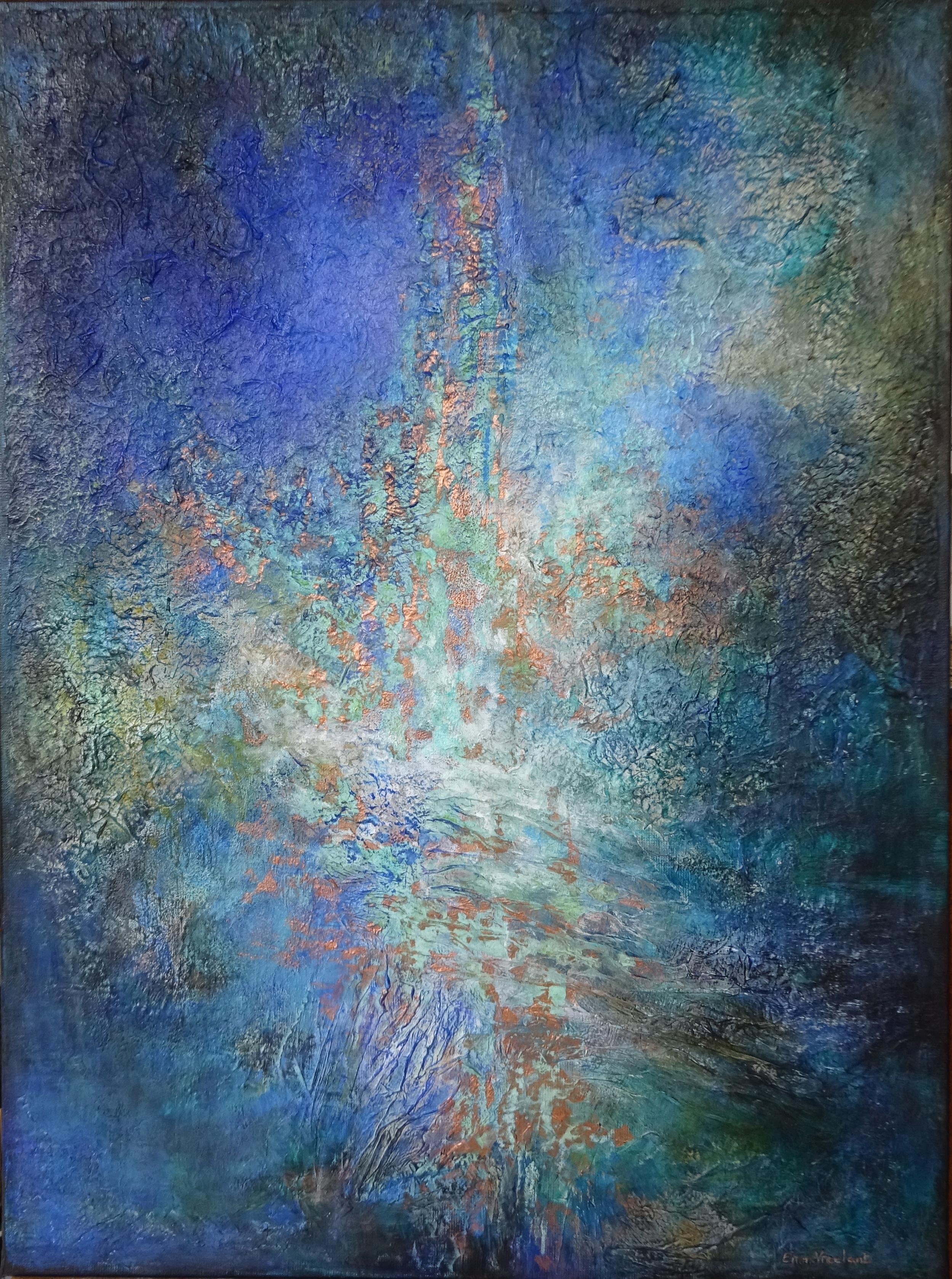 Emmanuelle Vroelant Abstract Painting - "Benevolence" abstract acrylic marble oxidation on linen canvas 81x60cm 2017