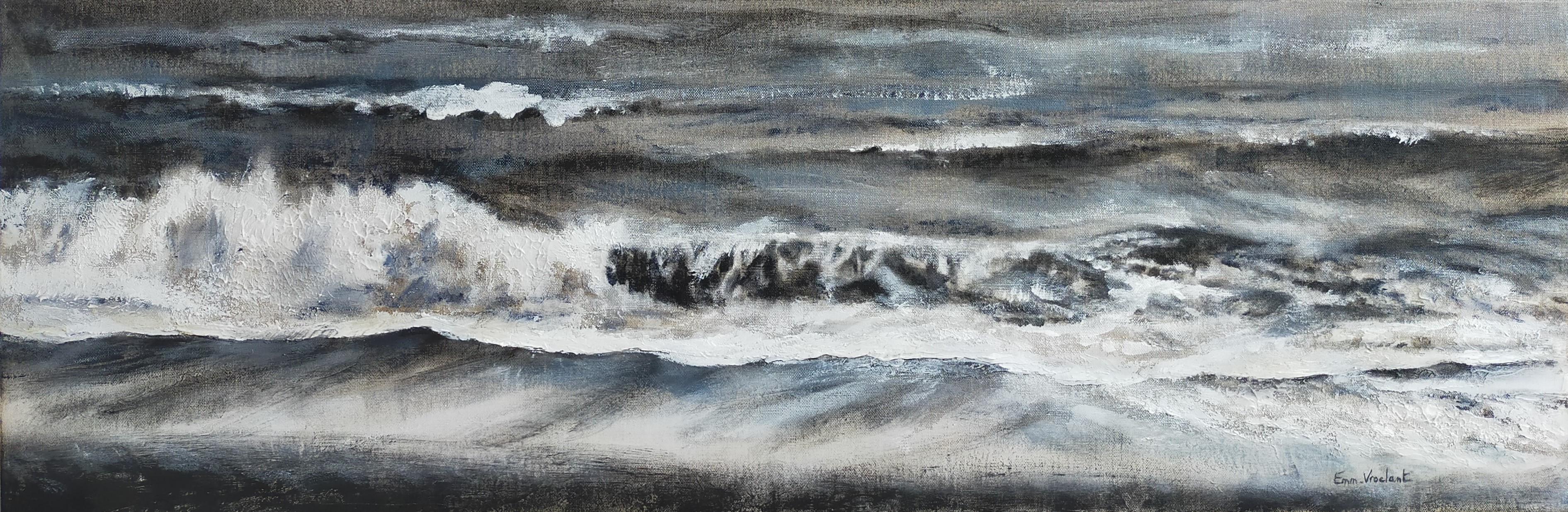 Landscape Painting di Emmanuelle Vroelant - "Schiuma" paesaggio dipinto in acrilico su tela di lino 30x90cm