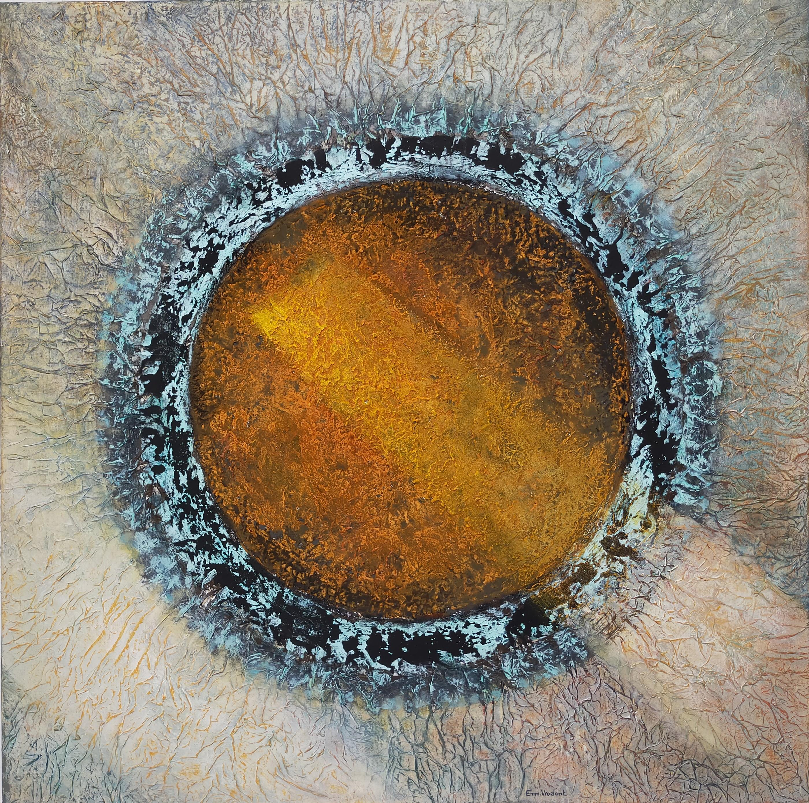"Metafisica della luce  pittura acrilica astratta su pannello di lino 100x100cm 2022