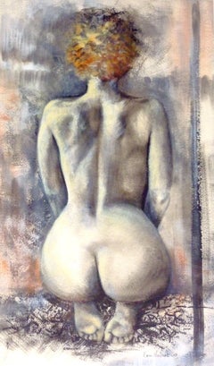 nude painting "on house arrest" acrylique china ink  on linen canvas 92x72cm