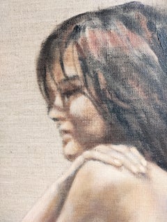 "Shy" nude painting acrylic  on linen canvas 30x90cm 2010