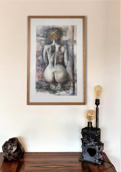 "On house arrest" nude painting china ink  on canson paper framed 92x72cm 2009