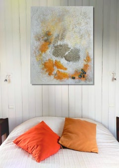 "Rain and sun  "  abstract acrylic , marble, collage, 100x81cm, linen canvas