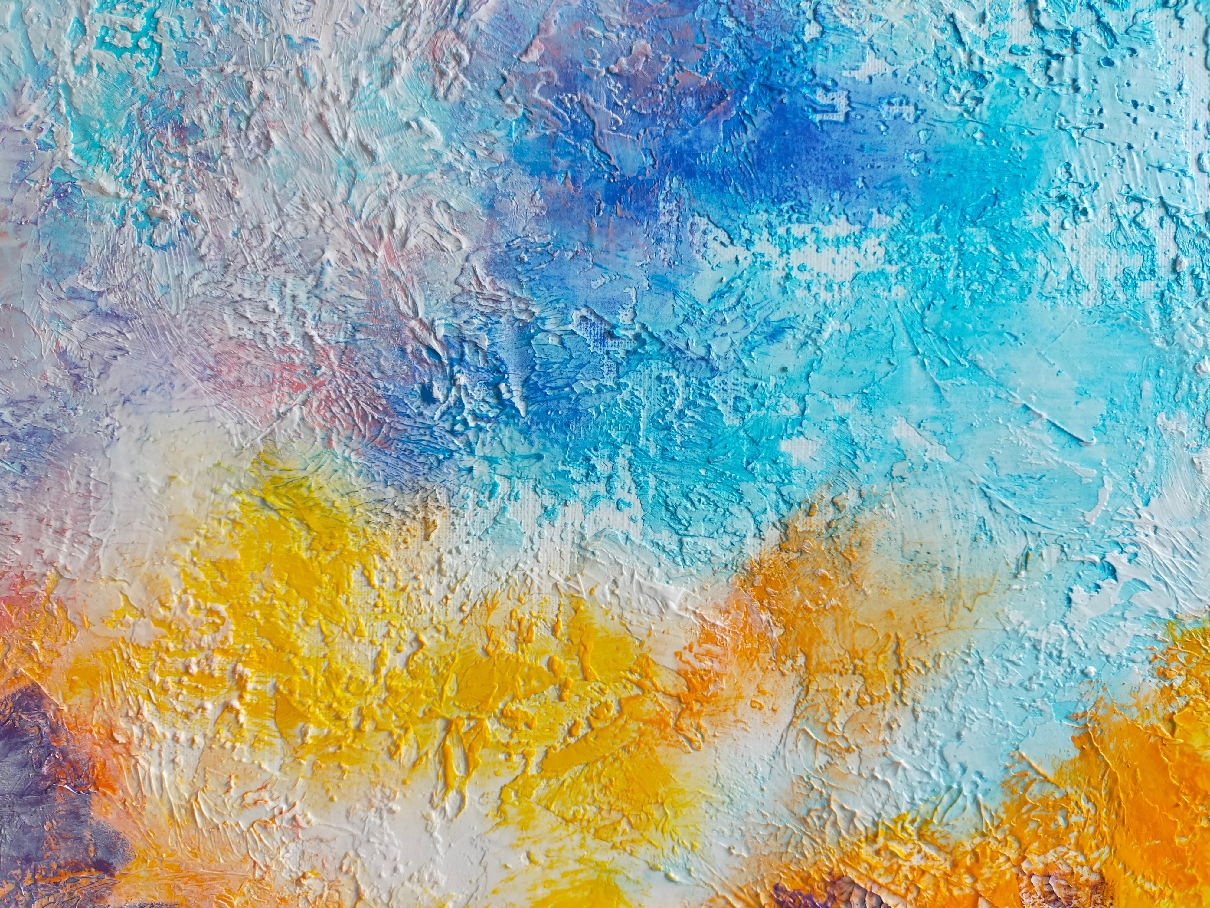 Nach der Rückkehr aus dem Sommer wollte ich meine Freude am klaren Wasser, am Wohlbefinden in der Sonne, an der Leichtigkeit des Lebens im Garten, am Strand, mit Familie und Freunden vermitteln.
Ich habe dieses Gefühl mit Acrylfarbe auf Wasserbasis