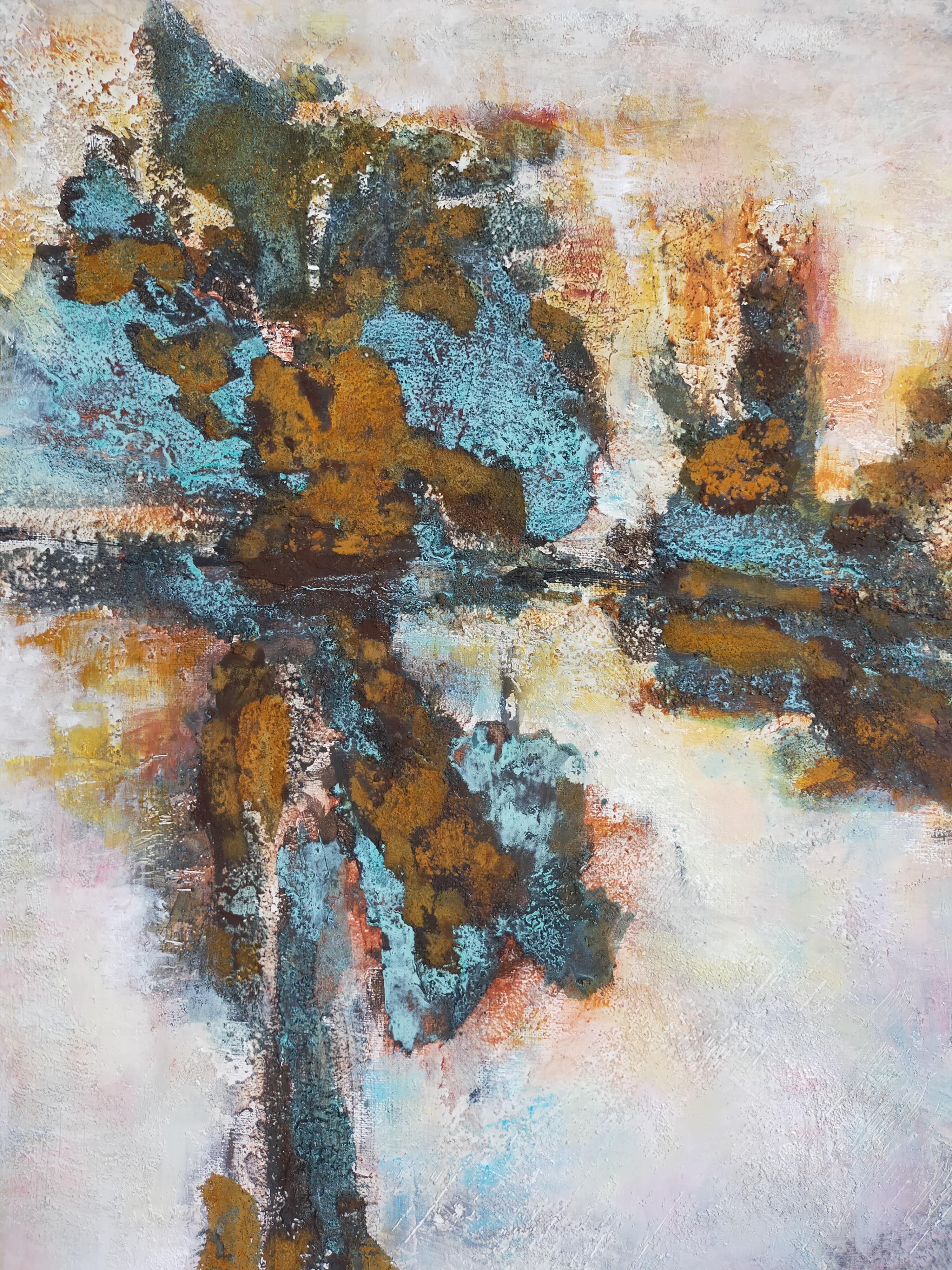 „Survival and Barbed Draht“ Abstraktes Acryl  Oxidation  100x100cm 2015 im Angebot 3
