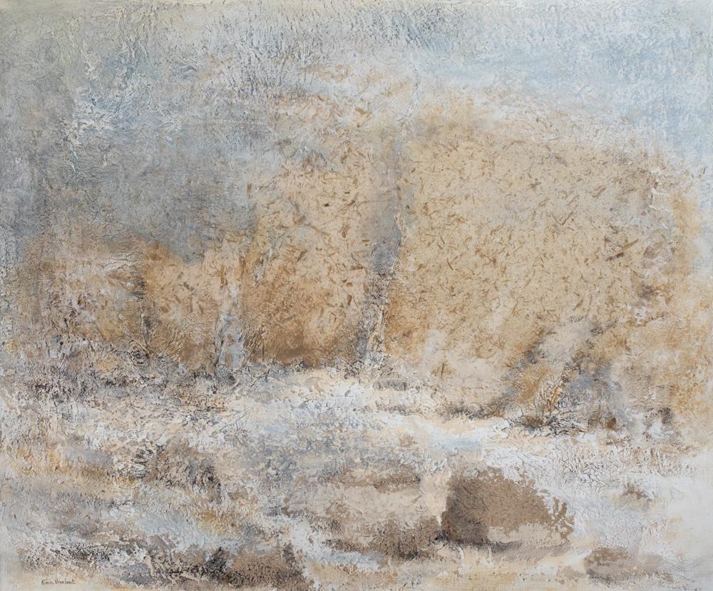 „Die Ruhe des Granits“  Abstraktes Acryl, Marmor, Sand, Collage, 100x120cm.