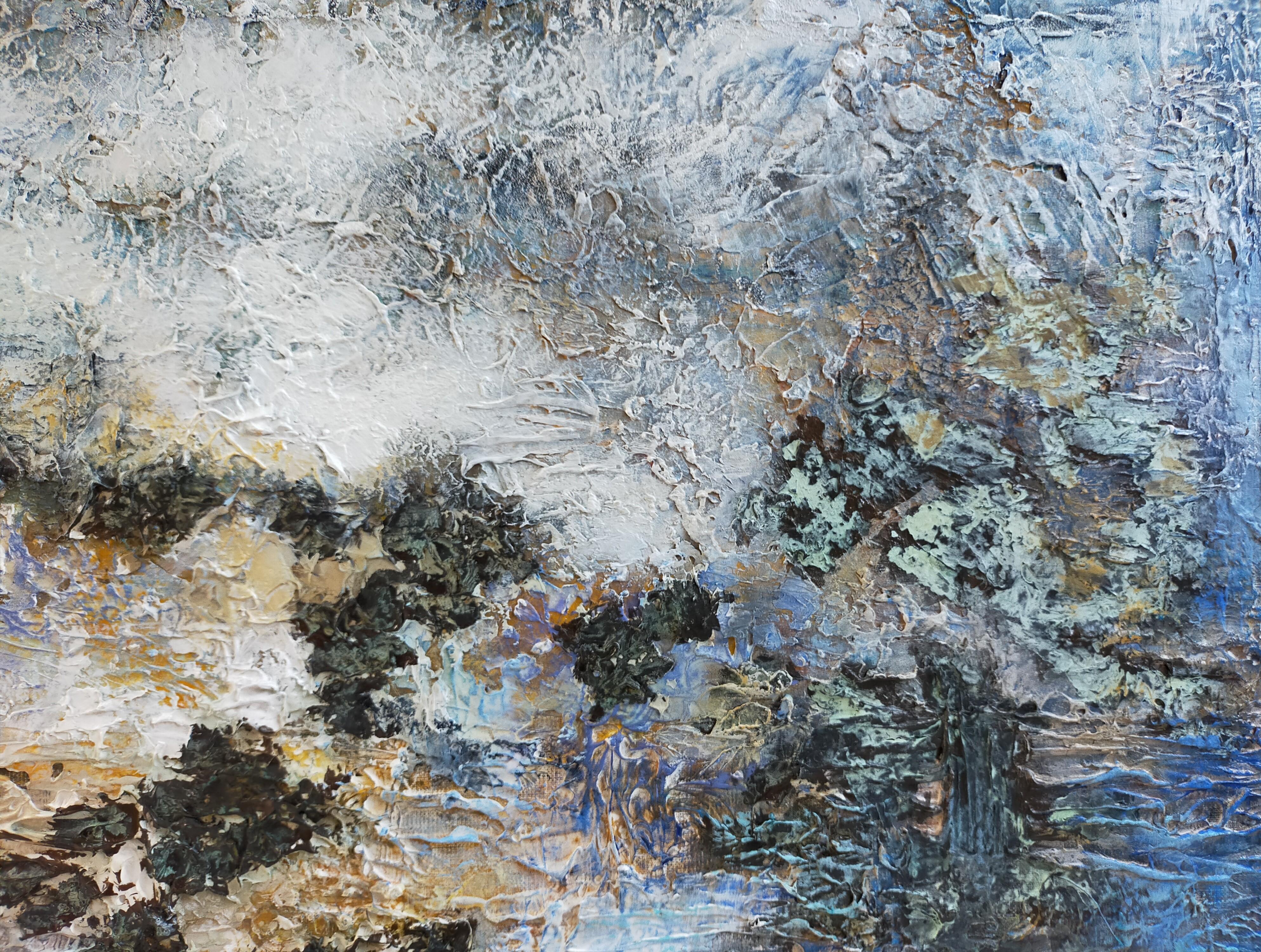 « The salty air of roscoff », oxydation acrylique abstraite sur toile de lin 100x80cm en vente 1
