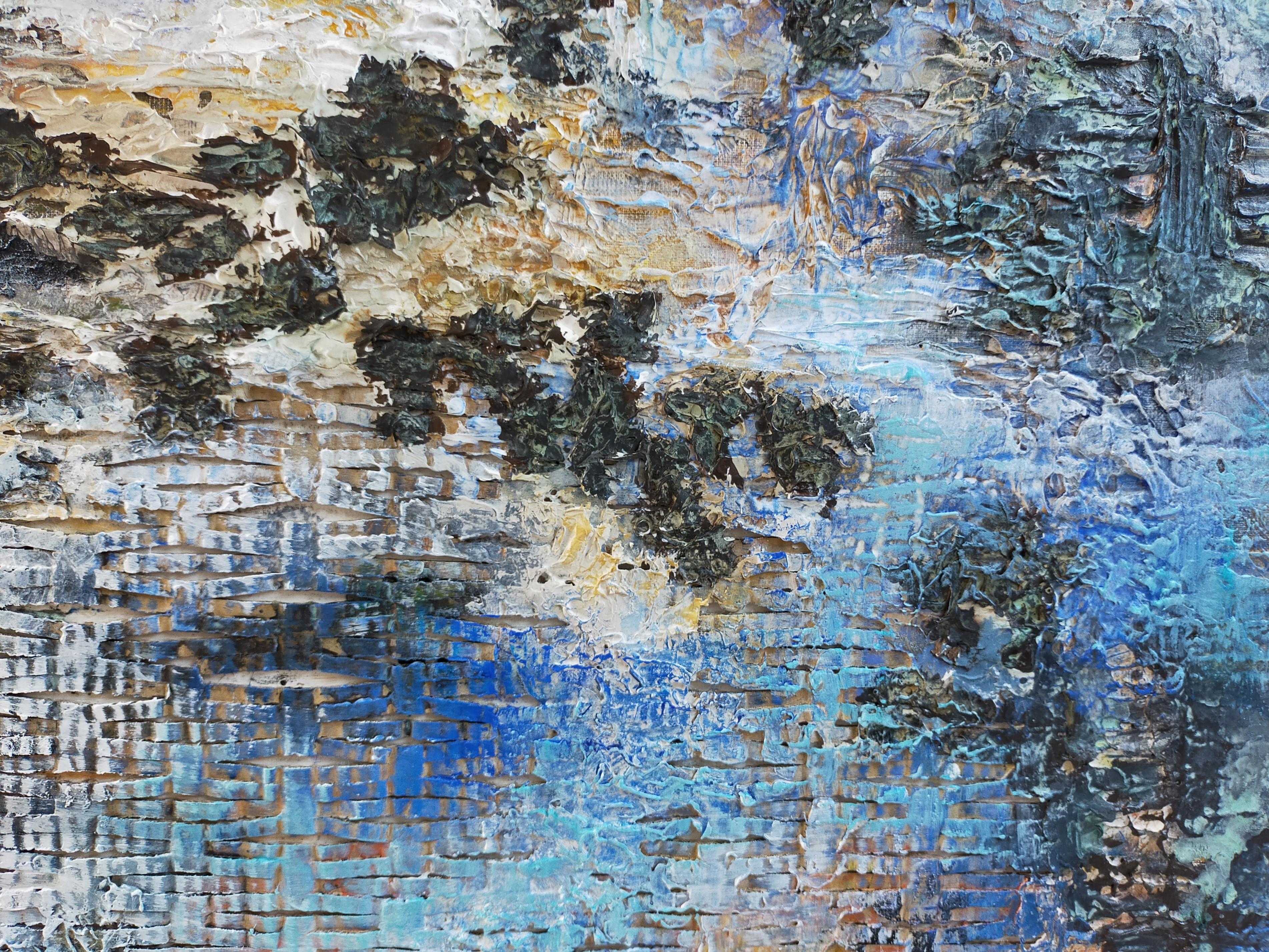 « The salty air of roscoff », oxydation acrylique abstraite sur toile de lin 100x80cm en vente 2